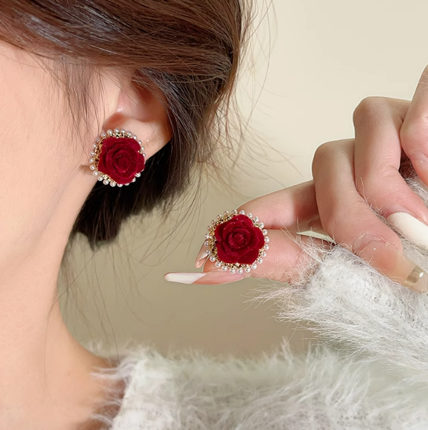 Red Flower Bead Earrings