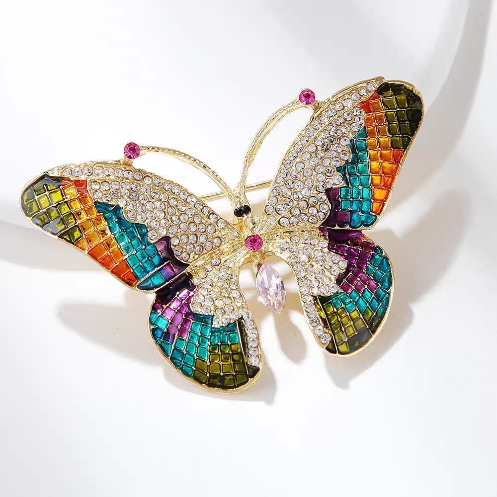 MALTI Colorful Crystal Butterfly Silver Brooch